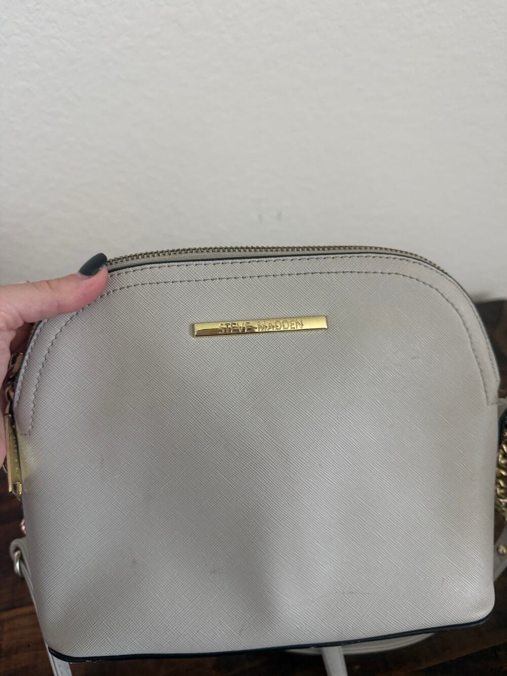 Steve Madden Beige Crossbody Bag Gold Chain Zip Top Purse